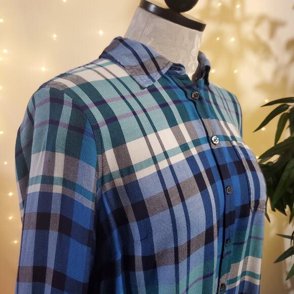 Talbots Womens SP Plaid Button-up Collared Split Back Cozy Long Sleeve Shirt - Picture 4 of 9